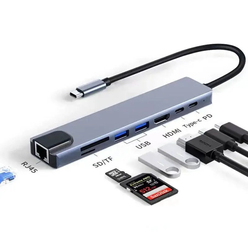 Type C To 4k Hdmi Adapter With Sd Tf Rj45 Card Reader Fast Charge 7/8 ...